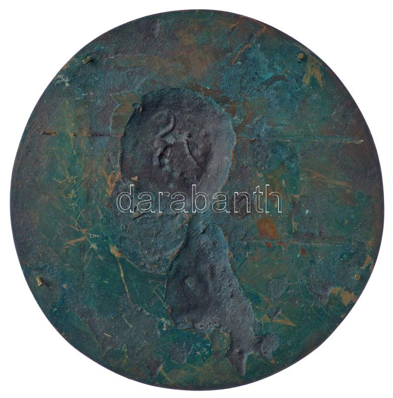 DN 'Férfi portré' egyoldalas bronz emlékérem hátoldalán 4 függesztőponttal (125mm) T:1- patina - Image 2