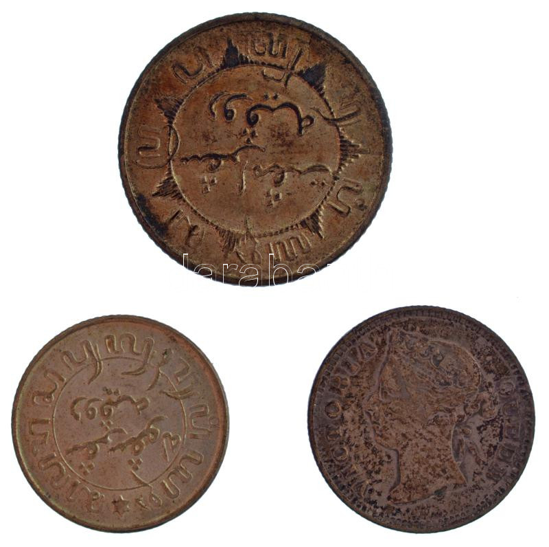 Vegyes: Hongkong 1899. 5c Ag 'Viktória' + Holland Kelet-India 1941P 1/4G Ag + 1942S 1/10G Ag T:2,2- patina Mixed: Hong Kong 1899. 5 Cents Ag 'Victoria' + Netherlands East Indies 1941P 1/4 Gulden Ag + 1942S 1/10 Gulden Ag C:XF,VF patina