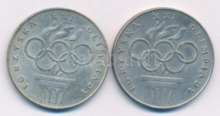 Lengyelország 1976. 200Zl Ag 'XXI. Olimpia' (2x)T:1- patina, kis ph. Poland 1976. 200 Złotych Ag 'XXI Olympics' (2x) C:AU patina, small edge error Krause Y#86