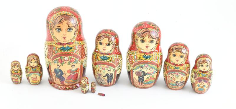 10 részes matrjoska baba, jelzett, m: 20 cm