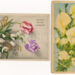 22 db VEGYES népnapi üdvözlő képeslap vegyes minőségben / 22 modern Name Day greeting motive postcards in mixed quality