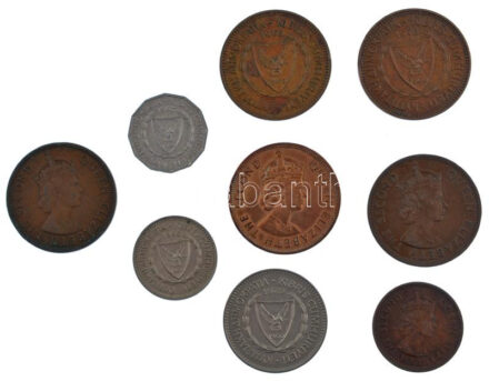Ciprus 1955. 3m bronz 'II. Erzsébet' + 5m bronz 'II. Erzsébet' (3db) + 1963-1979. 1m-50m (5xklf) T:2,2- Cyprus 1955. 3 Mils bronze 'Elizabeth II' + 5 Mils bronze 'Elizabeth II' (3pcs) + 1963-1979. 1 Mil - 50 Mils (5xdiff) C:XF,VF