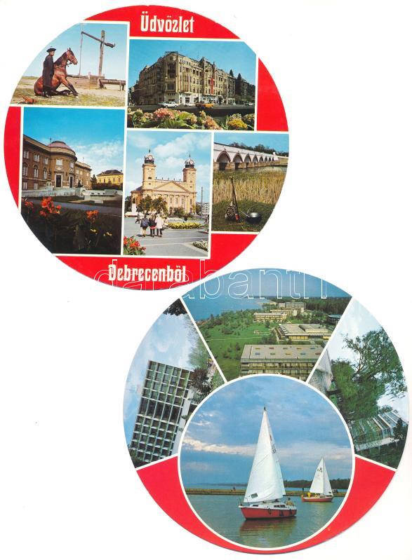 12 db MODERN kör alakú magyar város képeslap / 9 modern Hungarian circular town-view postcards - Image 2