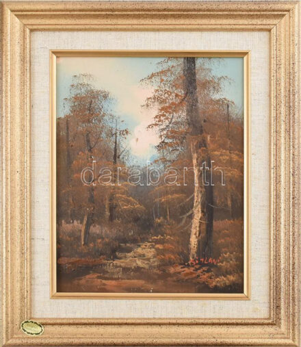 Jelzés nélkül: Az erdőben. Olaj, fára kasírozott vászon. Keretben. 20X25cm