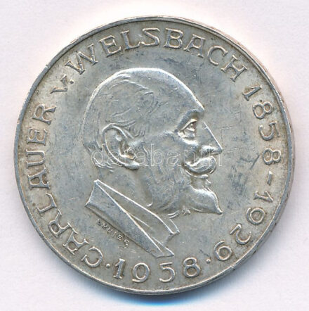 Ausztria 1958. 25Sch Ag 'Carl Auer von Welsbach' T:1-,2 patina, kis ph Austria 1958. 25 Schilling Ag 'Carl Auer von Welsbach' C:AU,XF patina, small edge error Krause KM#2884