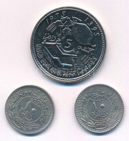 Oszmán Birodalom 1912. 10P Ni (2x) + Marokkó 1975. 5D Cu-Ni 'FAO' T:1-, 2 Ottoman Empire 1912. 10 Para Ni (2x) + Morocco 1975. 5 Dirhams Cu-Ni 'FAO' C:AU, XF Krause KM#760, Y#64