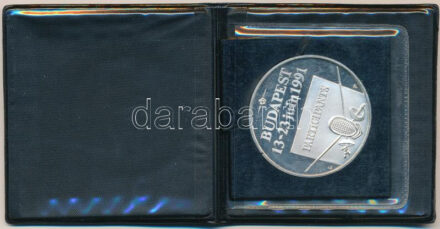 Lebó Ferenc (1960-) 1991. 'Budapest Vívó Világbajnokság / MVSZ' ezüstözött bronz részvételi emlékérem sérült tokban (42,5mm) T:1- (PP)