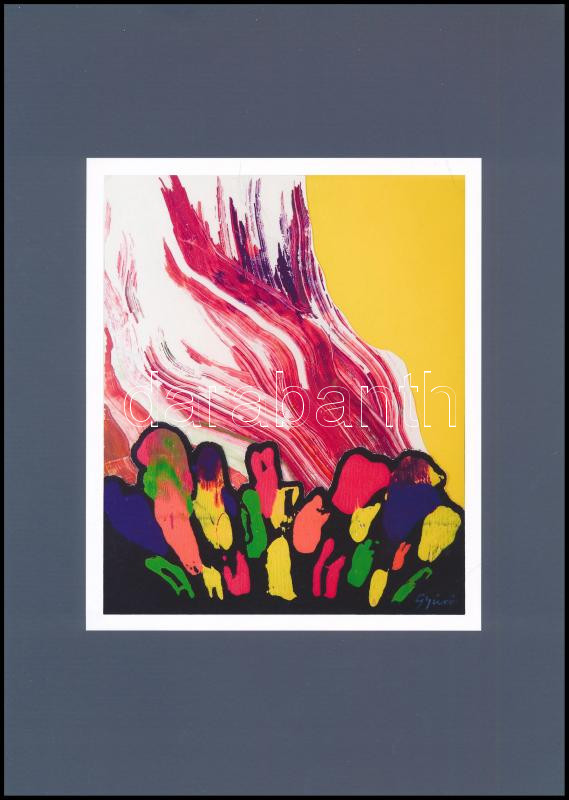 Gyúró István (1939-2021): Bármi történhet, 2006. Nyomdafesték-montázs (Computer grafika), papír, jelzett. Kép/nyomat méret: 15,5x12,5 cm