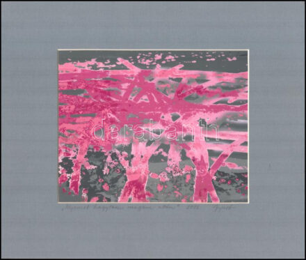 Gyúró István (1939-2021): Nyomot hagyok magam után, 2012. Computer grafika, papír, jelzett, paszpartuban. Kép/nyomat méret: 18x25 cm