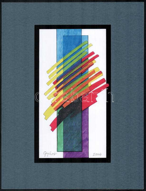 Gyúró István (1939-2021): Párhuzam, 2004. Computer grafika, papír, jelzett, paszpartuban. Kép/nyomat méret: 20,5x11 cm