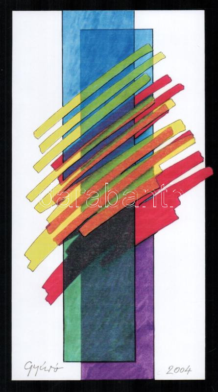 Gyúró István (1939-2021): Párhuzam, 2004. Computer grafika, papír, jelzett, paszpartuban. Kép/nyomat méret: 20,5x11 cm - Image 2