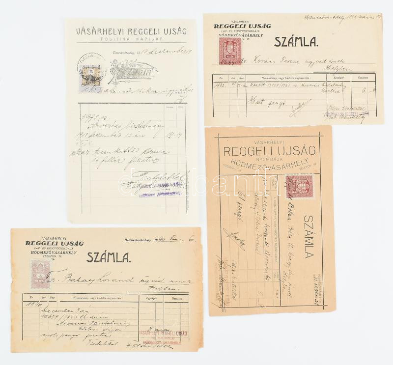 1913-1940 4 db fejléces számla (Vásárhelyi Reggeli Újság)
