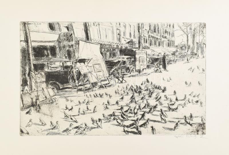 Aszódi Weil Erzsébet (1901-1976): Párizsi részlet (cím nélkül). Rézkarc, papír. Jelzett. 26x39 cm