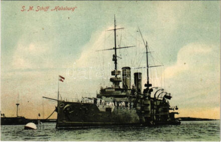 SMS Habsburg az Osztrák-Magyar Haditengerészet Habsburg-osztályú pre-dreadnought csatahajója / K.u.K. Kriegsmarine Schlachtschiff / WWI Austro-Hungarian Navy pre-dreadnought battleship SMS Habsburg. G. Costalunga, Pola 1908.
