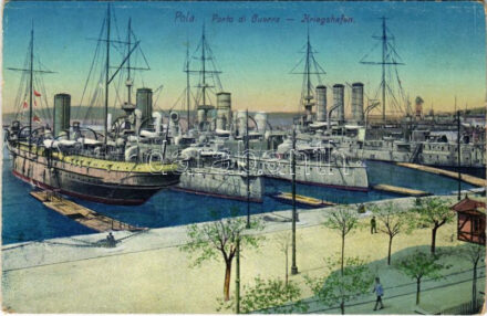 Pola, Pula; K.u.K. Kriegsmarine Kriegshafen / Porto di Guerra / Osztrák-magyar haditengerészeti kikötő / Austro-Hungarian Navy port and naval base. C. Fano, Pola 1915/16. 11. (EK)