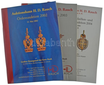 Öt darab kitüntetés árverési Rauch katalógus: 2002. Ordensauktion 13. Mai 2002; 2003. Ordensauktion 29. April 2003; 2004. Orden-, Medaillen- und Papiergeldauktion 8. Juli 2004 - Teil II; 2005. Orden- Medaillen- Auktion 29. Juni 2005; 2007.