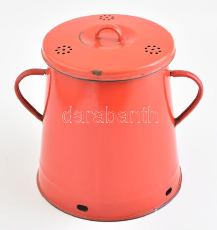 Bonyhádi zománcozott fém zsírosbödön, cca. 5 l, jelzett, kisebb kopásokkal, m: 23 cm