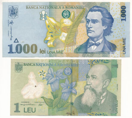 Románia 1998. 1000L + 2005. 1L T:III Romania 1998. 1000 Lei + 2005. 1 Lei C:F