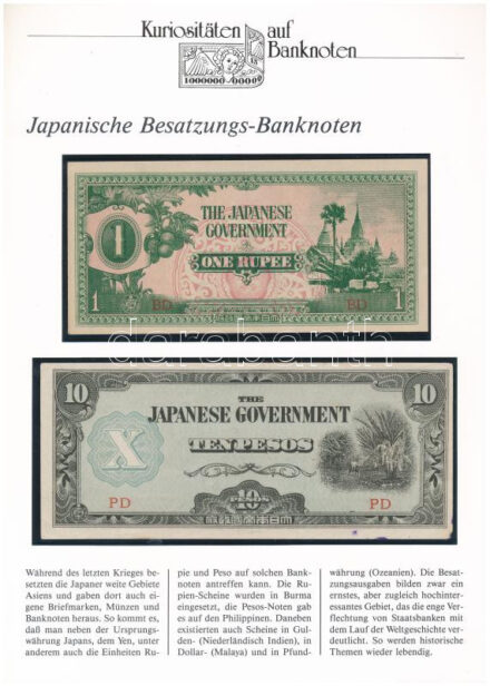 Burma / Japán megszállás 1942. 1R + Fülöp-szigetek / Japán megszállás 1943. 10P német nyelvű leírással T:II,II- sh. Burma / Japanese occupation 1942. 1 Rupee + Philippines / Japanese occupation 1943. 10 Pesos with german description