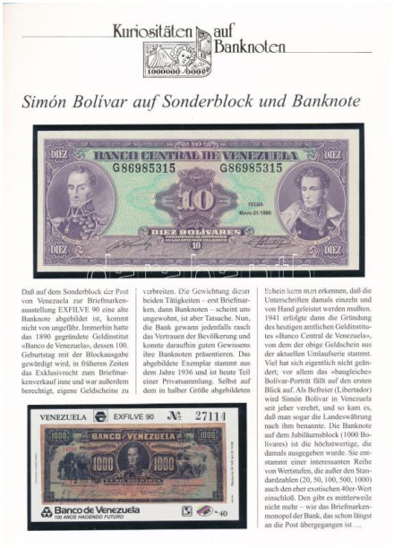 Venezuela 1990. 10B német nyelvű leírással T:I Venezuela 1990. 10 Bolívares C:UNC Krause P# 61
