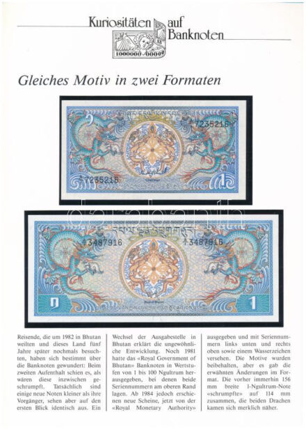 Bhután 1986. 1N + 1981-1985. 1N német nyelvű tájékoztatóval T:1- Bhutan 1986. 1 Ngultrum + 1981-1985. 1 Ngultrum with german desciption C:AU