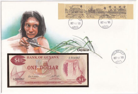 Guyana 1983. 1$ felbélyegzett borítékban, bélyegzéssel T:1 Guyana 1983. 1 Dollar in envelope with stamp and cancellation C:UNC