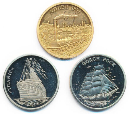 Németország 1991. 'Adler 1835' (40mm) + DN 'Az óceán meghódítása / Titanic' Cu-Ni (40mm) + 'Az óceán meghódítása / Gorch Fock' Cu-Ni emlékérem (40mm) T:PP Germany 1991. 'Adler 1835' (40mm) + ND 'Eroberung der Weltmeere / Titanic'