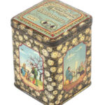 Karabah teás doboz festett fém doboz, belső aromazárral, kissé kopott / Azebaijan Karabah tea holder metal box 12 cm