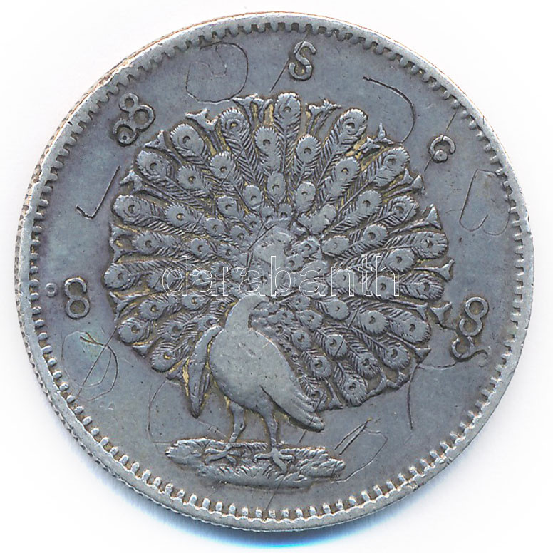 Mianmar 1853. 1K Ag T:2- karc Myanmar 1853. 1 Kyat Ag C:VF scracth Krause KM# 10