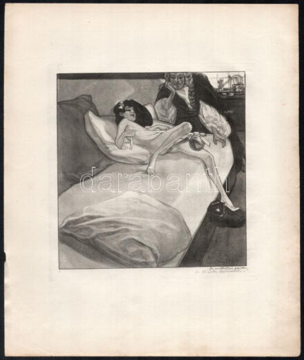 Franz von Bayros (1866-1924): Erotikus jelenet. Heliogravűr, papír, jelzett a nyomaton. 18×18 cm