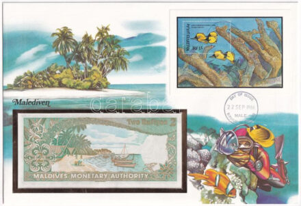 Maldív-szigetek 1983. 2R felbélyegzett borítékban, bélyegzéssel T:I Maldives 1983. 2 Rufiyaa in envelope with stamp and cancellation C:UNC