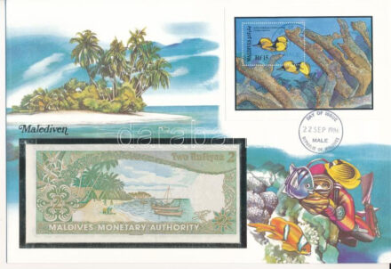 Maldív-szigetek 1983. 2R felbélyegzett borítékban, bélyegzéssel T:I Maldives 1983. 2 Rufiyaa in envelope with stamp and cancellation C:UNC
