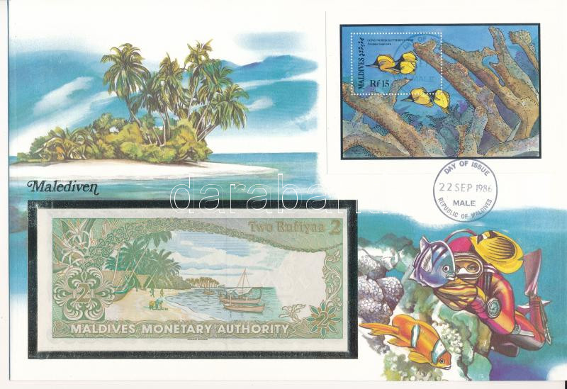 Maldív-szigetek 1983. 2R felbélyegzett borítékban, bélyegzéssel T:I Maldives 1983. 2 Rufiyaa in envelope with stamp and cancellation C:UNC