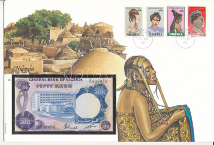Nigéria 1976-1978. 50K felbélyegzett borítékban, bélyegzéssel T:I Nigeria 1976-1978. 50 Kobo in envelope with stamp and cancellation C:UNC