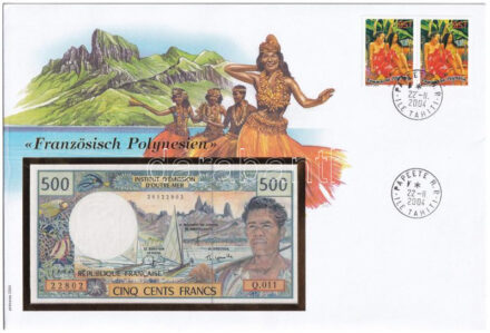 Francia Polinézia DN (1970-1992) 500Fr felbélyegzett borítékban, bélyegzéssel T:I Eastern Caribbean States/St. Vincent & The Grenadines ND (1970-1992) 500 Francs in envelope with stamp and cancellation C:UNC