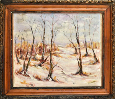Mednyánszky jelzéssel: Téli táj. Olaj, vászon. Dekoratív, sérült fakeretben. 48x58 cm