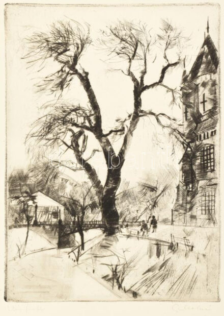 Gy. Molnár István (1933-2010): Várfok. Rézkarc, papír, jelzett. Kartonra kasírozva. 25x16 cm