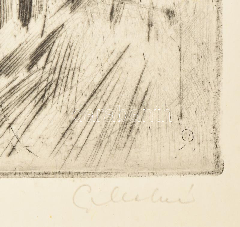 Gy. Molnár István (1933-2010): Várfok. Rézkarc, papír, jelzett. Kartonra kasírozva. 25x16 cm - Image 3