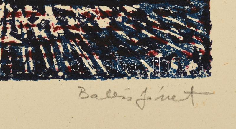 Balázs József (1930-): Utca a várnegyedben. Linómetszet, papír, jelzett. Kartonra kasírozva. 35x22,5 cm - Image 3