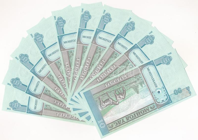 Mongólia 2011. 10T (10x) sorszámkövetők 'AH 6407441 - AH 6407450' T:I Mongolia 2011. 10 Tögrög (10x) consecutive serials 'AH 6407441 - AH 6407450' C:UNC Krause P#62 - Image 2