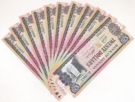 Guyana DN (2018) 20$ (10x) sorszámkövetők 'C/65 110941-C/65 110950' T:I Guyana ND (2018) 20 Dollars (10x) consecutive serials 'C/65 110941-C/65 110950' C:UNC Krause P#30