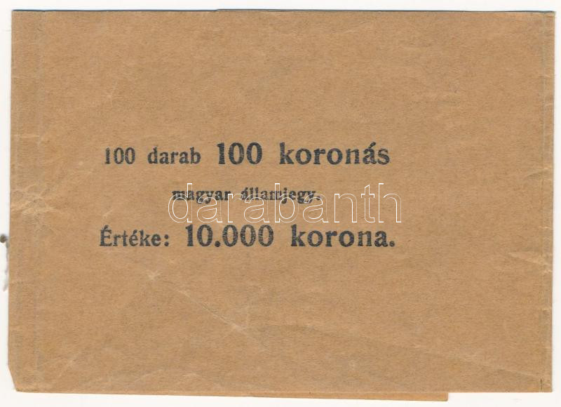 Ausztria 1922. 100K (7db) + magyar 100K eredeti kötegelője T:III,III- Austria 1922. 100 Kronen (7pcs) + Hungarian 100 Korona original wrapper C:F,VG - Image 3