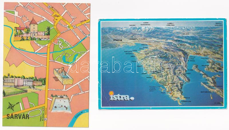 15 db MODERN térképes képeslap / 15 modern map motive postcards