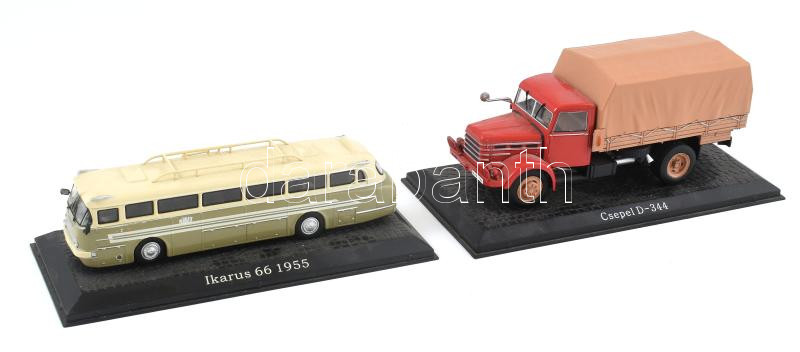 Ikarus 66 1955 autóbusz és Csepel D-344 teherautó modellje, 2 db, fém/műanyag, h: 18-18,5 cm
