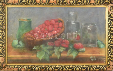 SE jelzéssel: Csendélet. Pasztell, papír. Dekoratív, üvegezett, sérült fakeretben. 36x62 cm