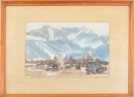 Csorba Tibor (1906-1985): Város. Akvarell, papír, jelzett, üvegezett fakeretben. 25x33,5 cm A felvidéki Lőcsén, majd a fővárosban járt gimnáziumba. 1925-ben a Képzőművészeti Főiskolán kezdte művészeti tanulmányait. A Szegedi