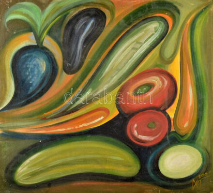 Olvashatatlan jelzéssel: Színes kép. Olaj, farost. 56x60 cm.