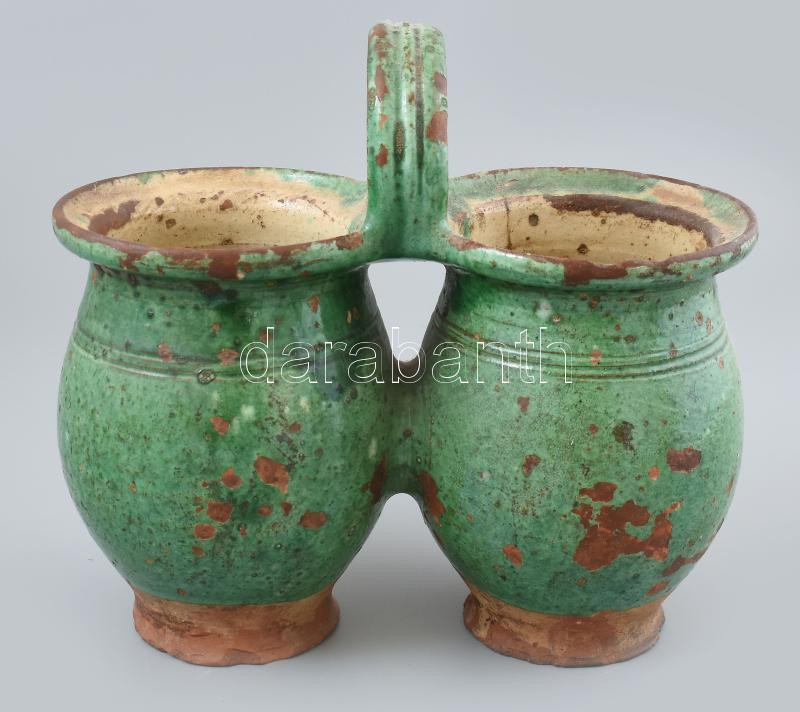 Antik ikercsupor, cserép, sérülésekkel, m: 23 cm