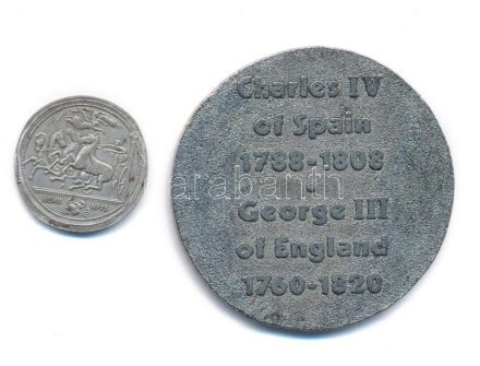 Németország ~1970. 'Nescafe - MEKU NP75' zseton, tetradrachma replika (19mm) + DN 'IV. Károly spanyol király 1788-1808 - III. György angol király 1760-1820 / IV. Károly jobbra' kétoldalas emlékérem (39mm) T:1- Germany ~1970. 'Nescafe -