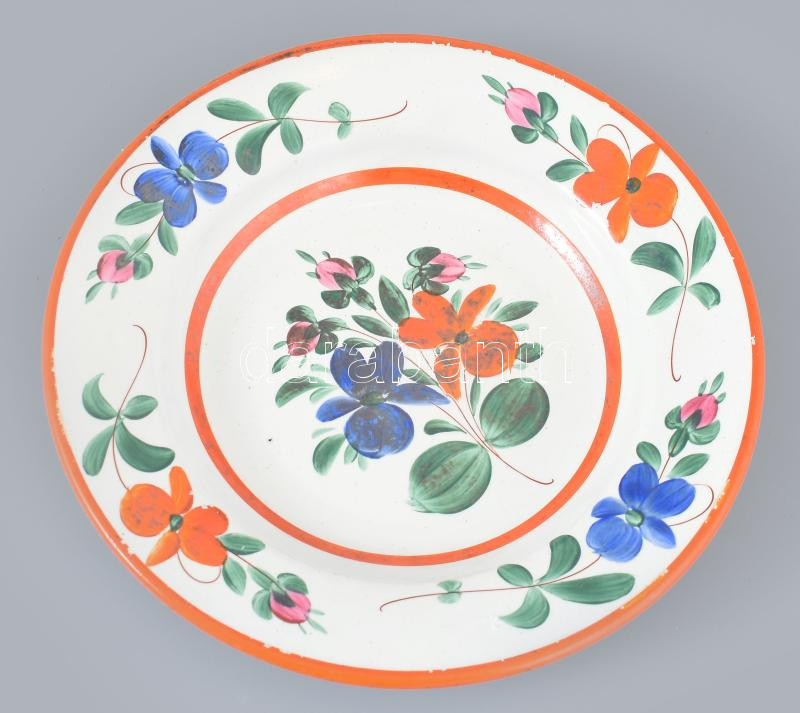 Wilhelmsburg, népi tányér, jelzett, minimális kopásokkal, d: 23,5 cm